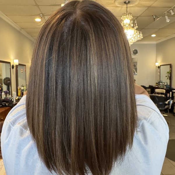 Sleek glossy finish after smoothing treatment